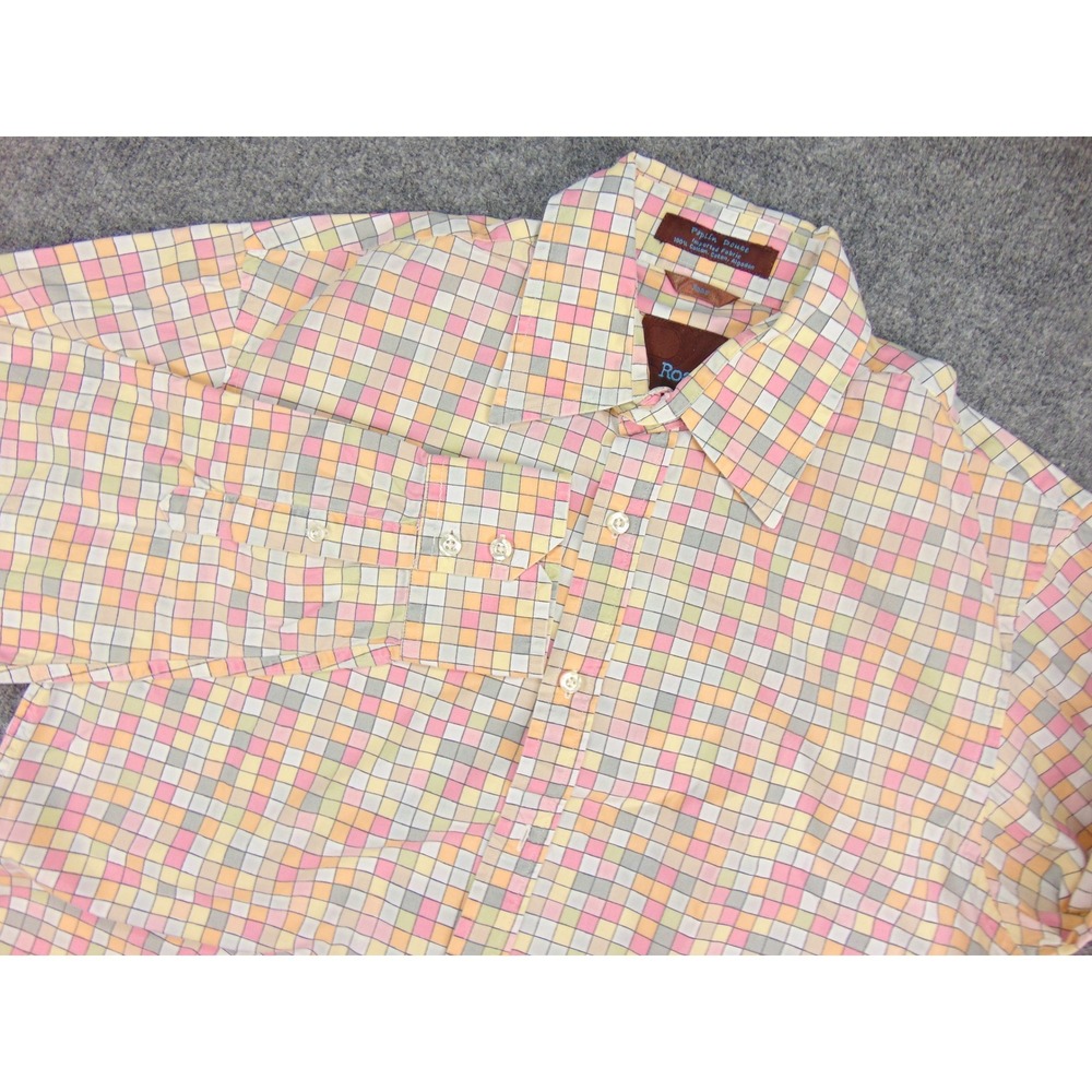 Roar Button Up Shirt Mens Large Poplin Douce Multicolor Grid Geometric Art Mod‎